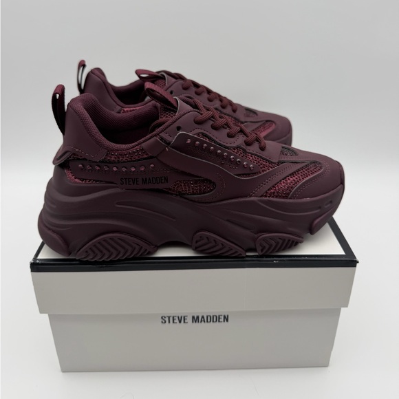 Steve Madden Rhinestone Chunky Sneakers – Burgundy Crystal Embellished Platform - Picture 5 of 6